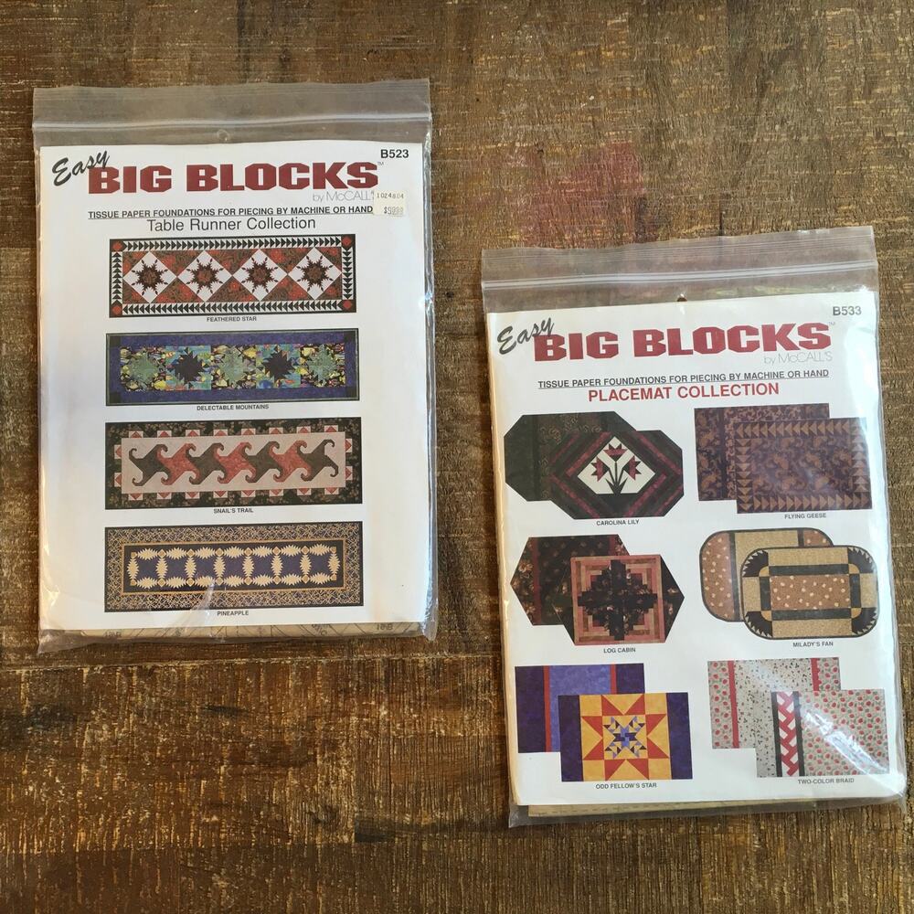 McCalls Easy Big Blocks Sewing Pattern B523 B533 Table Runner Placemat Uncut